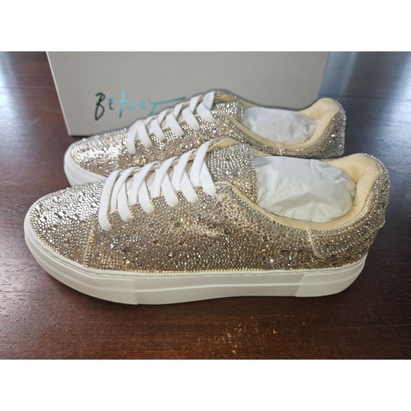 Betsey Johnson SB-Sidny Gold Rhinestone Sneakers Size 8.5 Extra Rhinestones - Picture 6 of 14